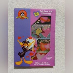 Vintage Looney tunes rainbow foil valentines cards with stickers